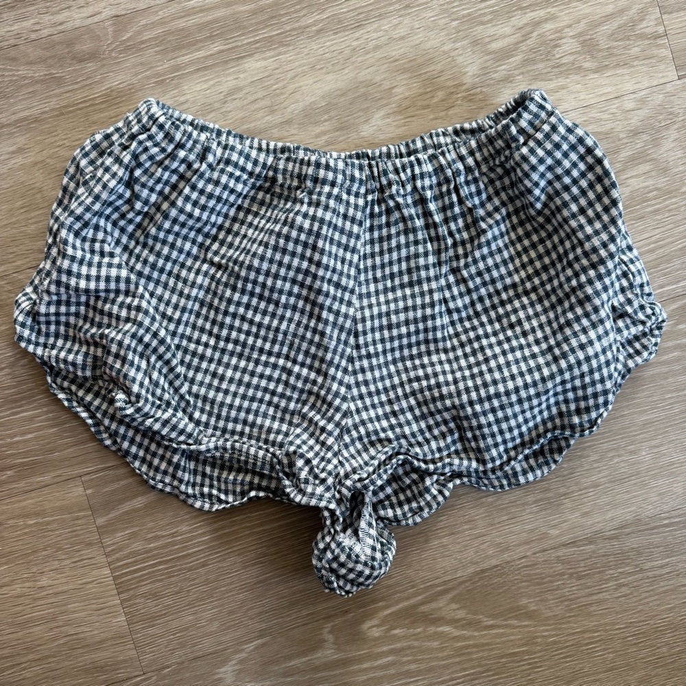 Reformation Green and White Gingham Elastic Waist Shorts